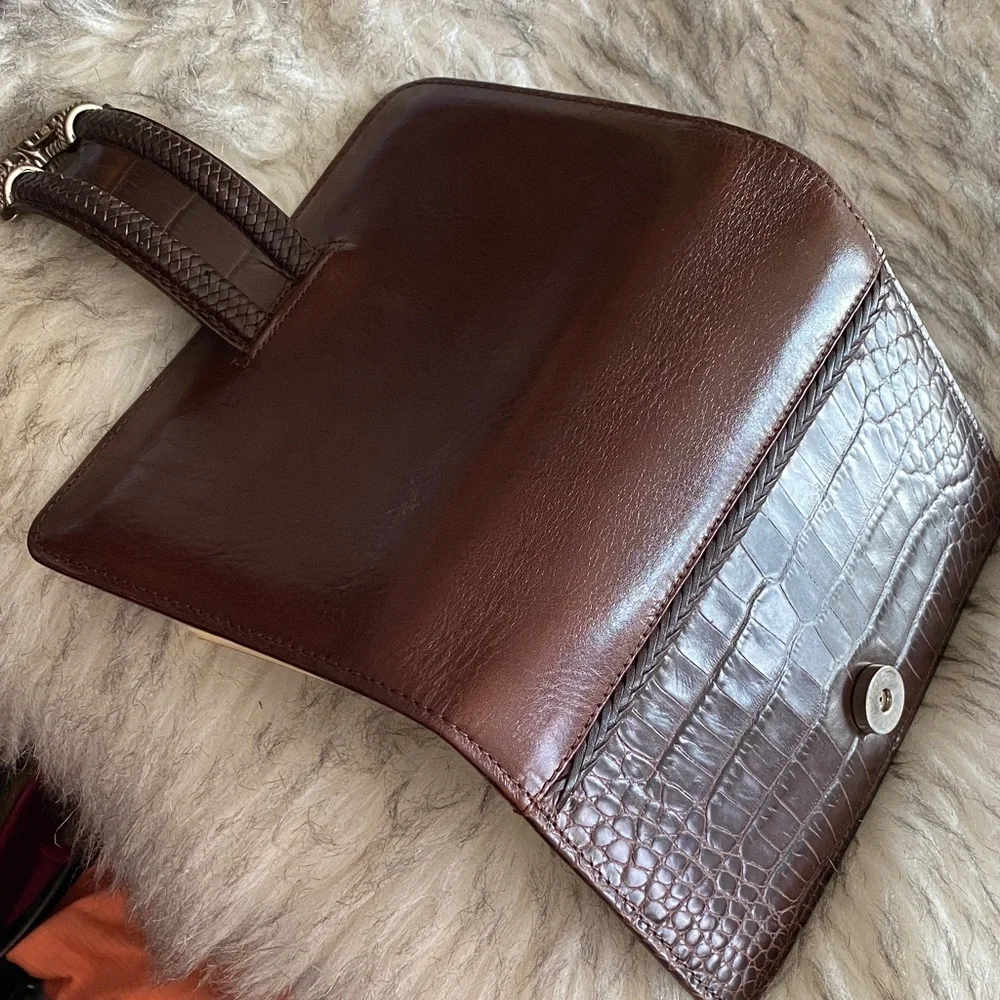 Brighton Brown Crocodile Embossed business organizer/Wallet with Silver Buckle - Picture 12 of 15
